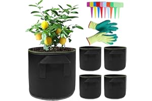 PRZRAO Lot de 5 Sacs de Plantation en Tissu Non-tissé 30L avec Poignées et Étiquettes, Sac de Plantation de Pommes de Terre, Tomates, Herbes, Fleurs, L'Alternative Saine pour Balcon, Jardin et Terrasse