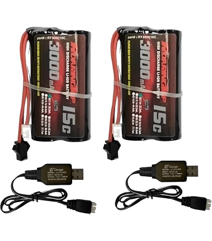 Lot 2 Batteries Li-ion 7,4V 2000mAh 15C + Chargeurs USB – Pour Voitures RC Et Bateaux Télécommandés