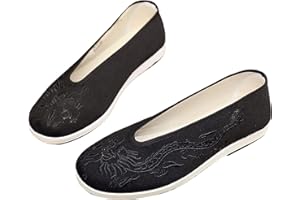 GHAKKE Dragon Brodé Tai Chi Art Martial Kung Fu Chaussures Unisexe Traditionnel Chinois Vieux Pékin Tissu Chaussures Slip Ons Antidérapant Respirant Semelle En Caoutchouc Chaussures ( Color : Black , Size :