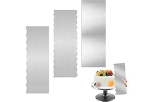 ROSYLEVE 3 Pezzi Raschietti per Torta Spatola per Dolci in Acciaio Inox 22 x 8 cm Argento in 4 Modelli per Diverse Forme di Bordi di Torte a Pettine Stampini per Spatola per Torte,Spatola per Panna