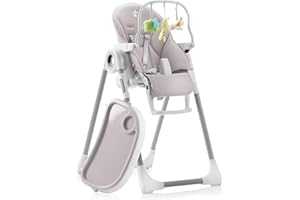 SWEETY FOX Seggiolone Pappa Regolabile e Pieghevole - 7 Livelli Diverse, Schienale Bambino Pieghevole 5 Posizioni, Ripiano Smontabile, Vassoio a Clip (Facile da Pulire) - Grigio