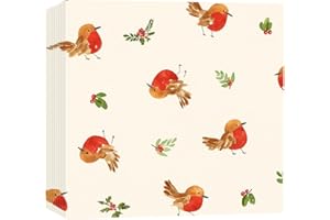 Glick Luxury Christmas Napkins, Pack 20, 3 Ply, Respendent Robins, Fully Recyclable, 33 x 33 cm When Opened, White, Red & Green