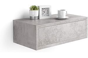 Mobili Fiver, Comodino sospeso Riccardo, Grigio Cemento, Nobilitato, 45 cmx25 cmx15.5 cm, Comodino moderno per Soggiorno e camera, Made in Italy