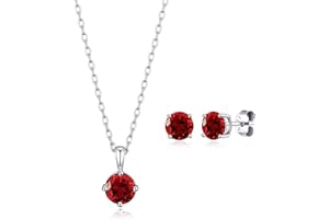 Philip Jones Sterling Silver January (Garnet) Birthstone Necklace & Earrings Set Created with Zircondia® Crystals