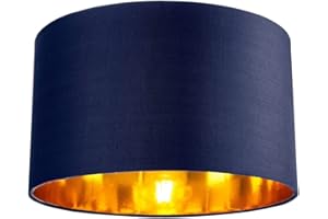 Happy Homewares Contemporary and Chic Midnight Blue Cotton 14" Table, Floor or Pendant Circular Drum Lamp Shade with Shiny Copper Inner - 60watt Maximum
