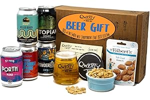 Premium Craft Lager Beer Gift Hamper - 5 Independent Craft Beers, Snack, Beer Tasting Glass and Tasting Guide by QWERTY Beer Box - Craft Beer Gift for Him