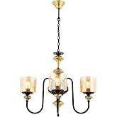 AVONNI AV-4161-3E Vintage Veneer Modern Chandelier, E27, Metal, Glass, 62cm
