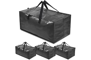 YZK Umzugstaschen Groß 4 Stück mit Rucksackgurten und Reißverschlüssen, Aufbewahrungstasche für Bettdecken Kleidung, Moving Bags für Umzug, Reisen, Camping, Gartengeräte (Schwarz)