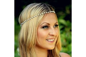 Zoestar Cadena de cabeza de perlas bohemias de oro para boda, joyería para el cabello, accesorios para el cabello para mujeres y niñas