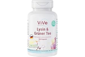 ‎VIVE SUPPLEMENTS L-Lysin & Grüner Tee Extrakt - 100 vegane Kapseln, 400mg / 200 mg, Polyphenole und EGCG, Großpackung für 100 Tage | Qualität aus Deutschland von ViVe Supplements