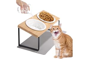 Zawaer Raised Cat Feeding Station, podniesiona miska dla kota, miska ceramiczna, podniesiona miska dla kota, miska dla kota z silikonową podkładką do miski, miska dla kota drewniana ceramiczna.