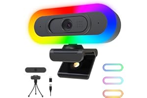 ToLuLu Streaming Webcam 2K 50FPS Web Cam, LED RGB Webcam mit Mikrofon und Licht, Autofokus Computer Kamera mit Abdeckung und Stativ, Plug-Play USB Webcam für PC Desktop/MacBook Gaming Videoanrufe