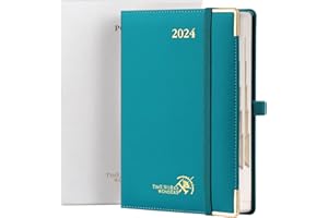 POPRUN Agenda 2024 Giornaliera 21,5 x 14,5 cm con Copertina Rigida, 1 Giorno 1 Pagina da Lun a Dom con Tag Mensili, Carta Avorio da 80 gsm Certificata FSC®, Verde Pacifico