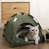TİNEKE Kedi Kamp &Ccedil;adırı Kedi Evi Derin Uyku & Serin Yazlık Evi Yumuşak Yatağı &Ccedil;ıkarılabilir Minder (YEŞİL, SMALL)