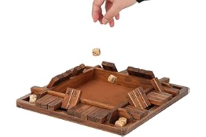 TUAHOO Shut the Box Game (2-4 Players) | Wooden Board Games | Educational Math Number Dice Game for Kids | Classic Table Games for Adults Family Party Fun, 12 inch