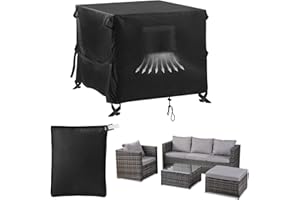 CLUHERTVY Housse pour meubles de terrasse, Tissu Oxford 420D, imperméable, résistante aux intempéries, à la déchirure, aux UV, à la lumière, avec fermeture Velcro réglable (250 x 250 x 90 cm)