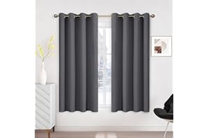Runyéla Verdunklungsvorhänge mit Ösen Gardinen 2er Set, Thermovorhang Hitzeschutz Vorhänge Blickdicht Kurz Dunkelgrau, Ösenvorhang für Schlafzimmer Wohnzimmer Blackout Curtain H 140 x B 120