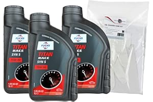 Fuchs Titan Race Syn 5 75W90 GL5 Gear Oil Triple Pack & Powerenhancer Oil Change Care Kit