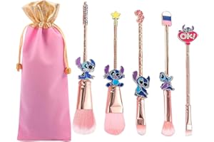 SWZY 5pcs Cartoon Makeup Brushes Set with Pink Bag, Kawaii Cosmetic Brushes Anime Collection for Foundation Blush Eyeshadow Eyebrow Eyeliner Face Concealer Powder Makeup Brush Gift for Girl Women