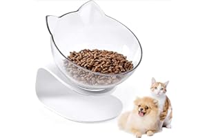 SPEEDY PANTHER Ciotola per gatti rialzata con supporto, ciotola per gatti inclinata per gattini e gatti elevati, in plastica trasparente anti-vomito