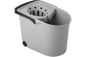 Tatay Cubo de Fregona con Ruedas, de PP, Libre de BPA, Escurridor por Presión, con Asas. Fabricado en España. Color Gris