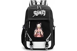 FSRONGXI 17Inch Nezuko Backpack for Teen Girls Middle School Backpacks with USB Charging Port, Anime Laptop Bag with Free Keychain