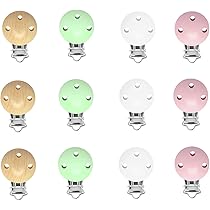12 Clip Per Ciuccio In Legno - Con Massaggiagengive, Per Neonati, 4 Colori, Anti-PerDita - Foto 5