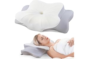 DONAMA Cuscino Cervicale per Dormire, Cuscino Ergonomico Cervicale con Federa Sfoderabile e Lavabile, Cuscino per Cervicale per Dormitori Laterali, Supini e Proni, 63x38x9/14 cm, Grigio Chiaro