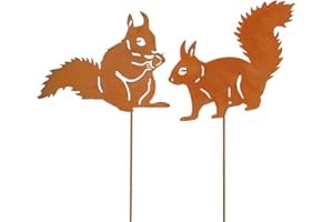 VerLuky 2er Rostiges Eichhörnchen Gartenstecker,Herbstdeko Rost Outdoor,Rost Deko Herbst Draußen,Metall Eichhörnchen Roststecker für Garten Terrasse Balkon