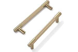 FURNIWARE 10 Pack Champagne Bronze Knurled Cabinet Handles, 128mm(5 Inch) Hole Center, T-Shaped Gold Kitchen Cupboard Pulls for Drawer Dresser, Cupboard, Wardrobe