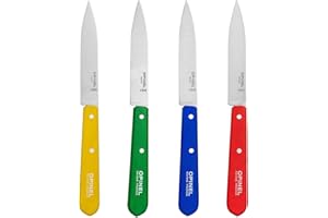 Opinel - Coffret de 4 Couteaux d'Office N°112 - Lame en Acier Inoxydable 10 cm - Idéal en Cuisine - Garanti à Vie - Fabrication Française - Couleurs Classiques