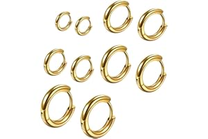 Visxcnu 5 Paia Orecchini Acciaio Inossidabile di Orecchini Cerchio Piccoli per Uomini e Donne Ipoallergenici Set di Orecchini 8mm/10mm/12mm/14mm/16mm