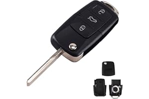 Heart Horse Coque Clé 3 Boutons Compatible avec Volks-wagen V-W MK4 Bora Golf 4 5 6 Passat Polo Bora Touran Pliable Boitier Clé Télécommande Voiture Remplacement AVCE Lame