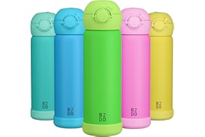B2DO Borraccia Acciaio Inox Doppia Parete 500ml Verde | Bottiglia Termica per Bambini Isolata a Prova di Perdita per la Scuola | Bottiglia per Bambini con Cannuccia Senza BPA