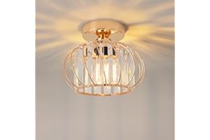 ANWIO Lámpara de Techo de Cristal, Lampara Pasillo Techo Cristal con 1 E27 Base, Plafones de Techo Modernos Dorado, Lampara Techo Crystal para Entrada, Cocina,Salones, comedores(22.5CM,Sin Bombilla)