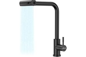 APPASO Kran kuchenny, armatura kuchenna z wylewką, wysuwana, jednouchwytowa, wysuwana armatura zlewozmywakowa, 1 otwór, obracany o 360°, wysokie ciśnienie wodospadu, czarny