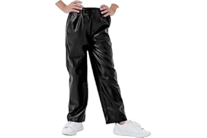 Rolanko Ragazze Pantaloni in Ecopelle Vita Elastica Gamba Dritta Joggers in PU con Tasche