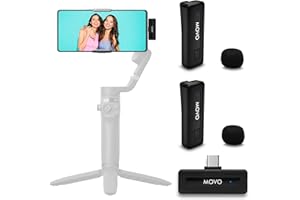Movo Wireless Mini UC Duo Ultracompatto Wireless Microfono Lavalier Doppio per Android con Clip su Microfoni Lavalier, Batteria 10HR, Portata 164ft, Microfono USB-C Lapel