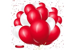 OHugs Red & White Balloons - 31 Pcs Set of 12 Inch Valentine Balloons - 20 Red Balloons, 10 White Balloons, 1 Ribbon for Bridal Shower, Baby Shower, Birthday Party Decorations, Wedding Decorations
