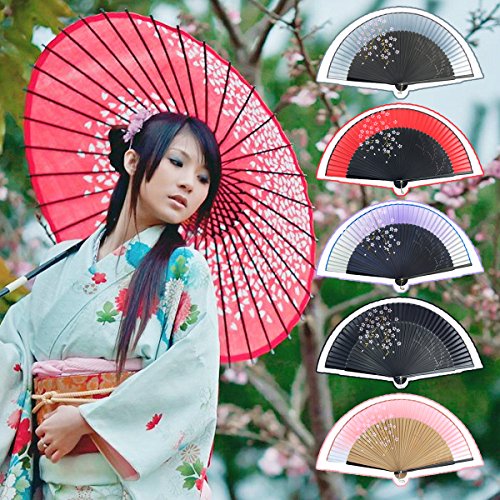 Handfächer Fächer Taschenfächer Klappfächer Dekofächer Japan China Stofffächer (Dunkelblau)
