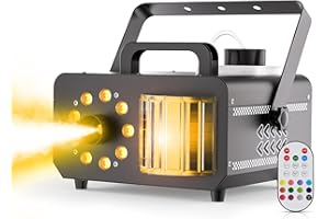 Oloaxolx 1200W Nebelmaschine 3000CFM 9 LEDs RGB Derby-Effekt Rauchmaschinen mit Fernbedienung 14 statischen Farben Auto-Chasing/Jump/Pulse/Strobe-Modi für Halloween Disko DJ-Bühne Party (1 Stück)