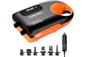 FOWAWU Sup Pump, 20 PSI Pompa do deski SUP z dwuetapowym inteligentnym pompowaniem i odpompowywaniem, automatyczne wyłączanie, pompka powietrzna SUP do pompowania SUP DC 12V złącze samochodowe