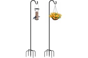 QIZENME 2PCS 150cm Shepherd's Hooks, Heavy Duty Metal Garden Hooks with 5-Section Adjustable Design & 5-Prong Base, 1.3cm Diameter – Ideal for Outdoor Decor, Lanterns, Bird Feeders