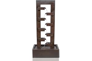 Primrose 109cm Bronze Effect 8 Tier Wall Zinc Water Feature Self Contained Cascading Fountain with LED Lights