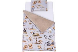 ‎BABYLUX Babylux Baby Blanket 75 x 100 cm with Pillow 30 x 35 cm - Cuddly Blanket Made of Minky & Cotton - Crawling Blanket for Prams, Baby Cot & Playgroup (K149 - Beige + Jungle)