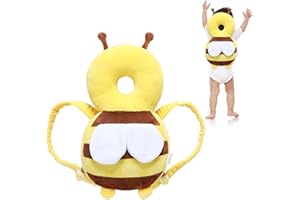 Falafoty Baby Head Protector Backpack, Toddler Walking Head Safety Pads Adjustable Size, Head Protector Padded, Baby Harness Baby Back Protection for Walking & Crawling 4-36 Months (Bee)