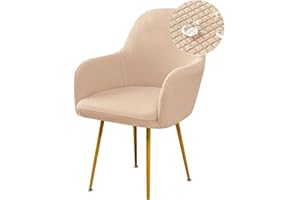 ABZDUNG Stretch-Esszimmerstuhlbezüge, wasserdicht, Jacquard, Stuhlhussen mit gebogener Rückenlehne und Armlehne, Abnehmbarer und waschbarer Bezug for Schminktisch, Party, Hotel(Beige,6 PCS)