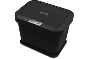 YourCasa compost bin 5L- kitchen food waste caddy - lid opens with push button - countertop small counter trash can - Odour Proof container - indoor recycling composter with non slip base (Black)