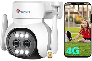 Ctronics 3G/4G LTE Camara Vigilancia con Tarjeta SIM 300M, Doble Lente 6X Zoom Híbrido PTZ IP Cámara, Seguimiento Automático, Zoom Automático, Visión Nocturna en Color, TF & Cloud