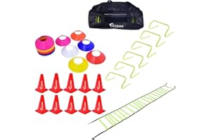 Kosma Confezione Kit Allenamento Calcio 58pc - 6 Ostacoli Agility 9 ", 10 Coni Traffic da 9", 40 Mini Marker Marker, 2 Scale Agility 4 Metri